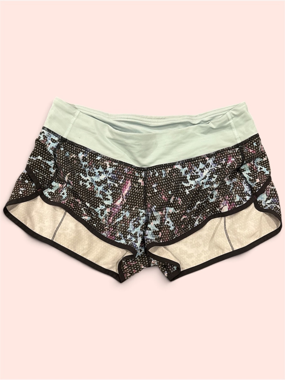 lululemon athletica Mint Waist Black Floral Athletic Shorts